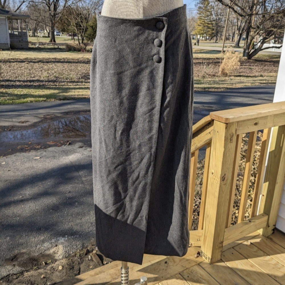 90s Express Gray Button Wool Blend Skirt